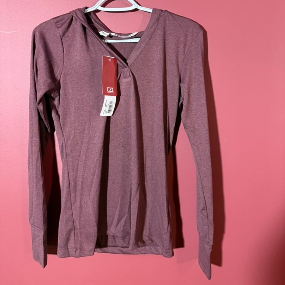 XS Cutter and Buck Womens Heathered Hooded Pullover Bright Red Heather